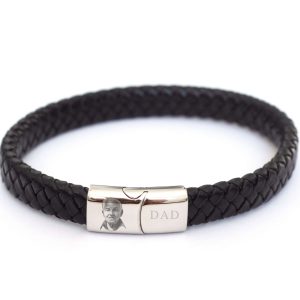 Men's Leather Personalised Bracelet  •  Memorial Jewellery