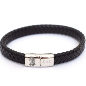 Men's Leather Photo Bracelet • Memorial Jewellery