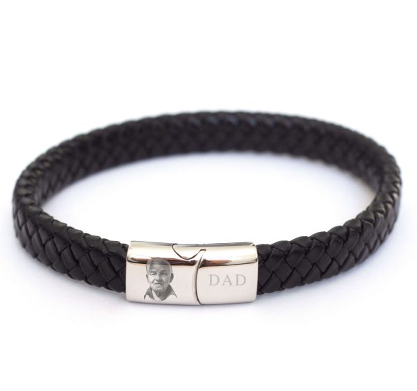 Men's Leather Photo Bracelet • Memorial Jewellery