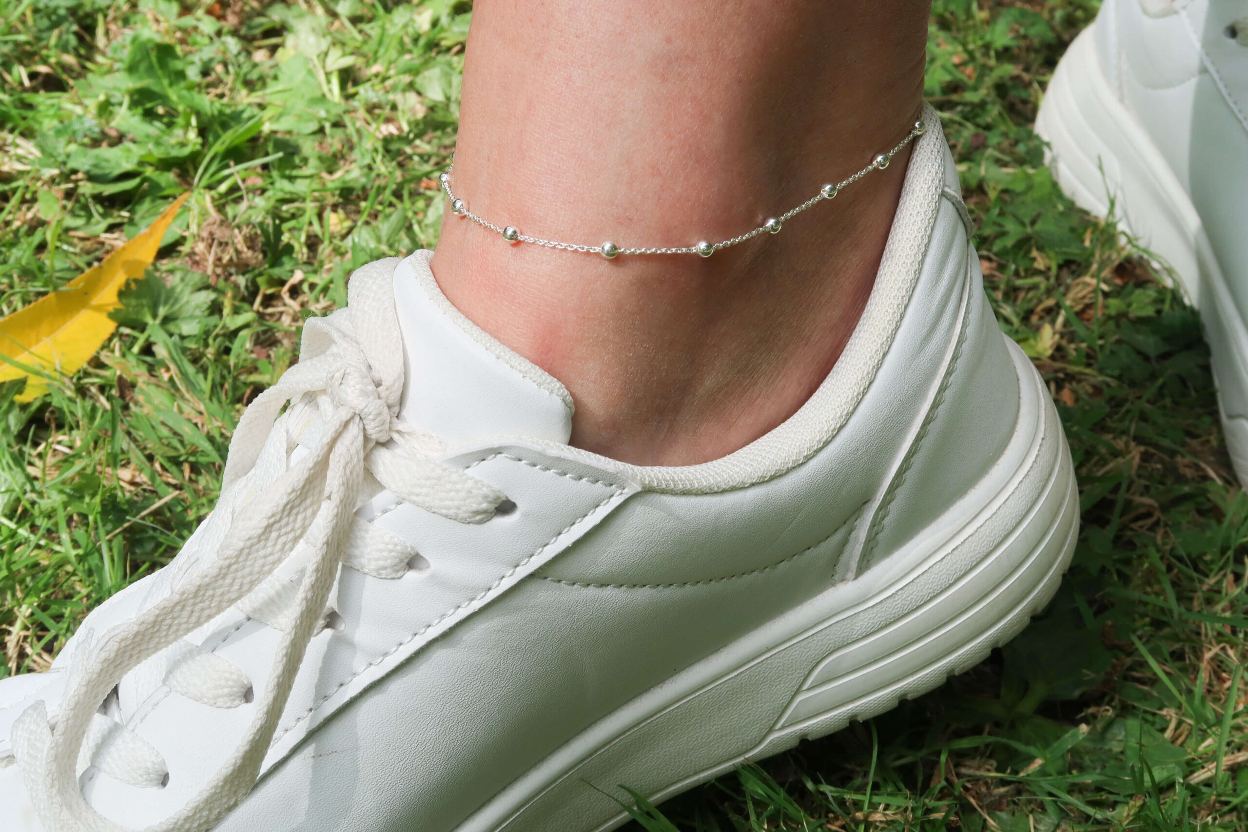 Sterling Silver Beaded Chain Anklet
