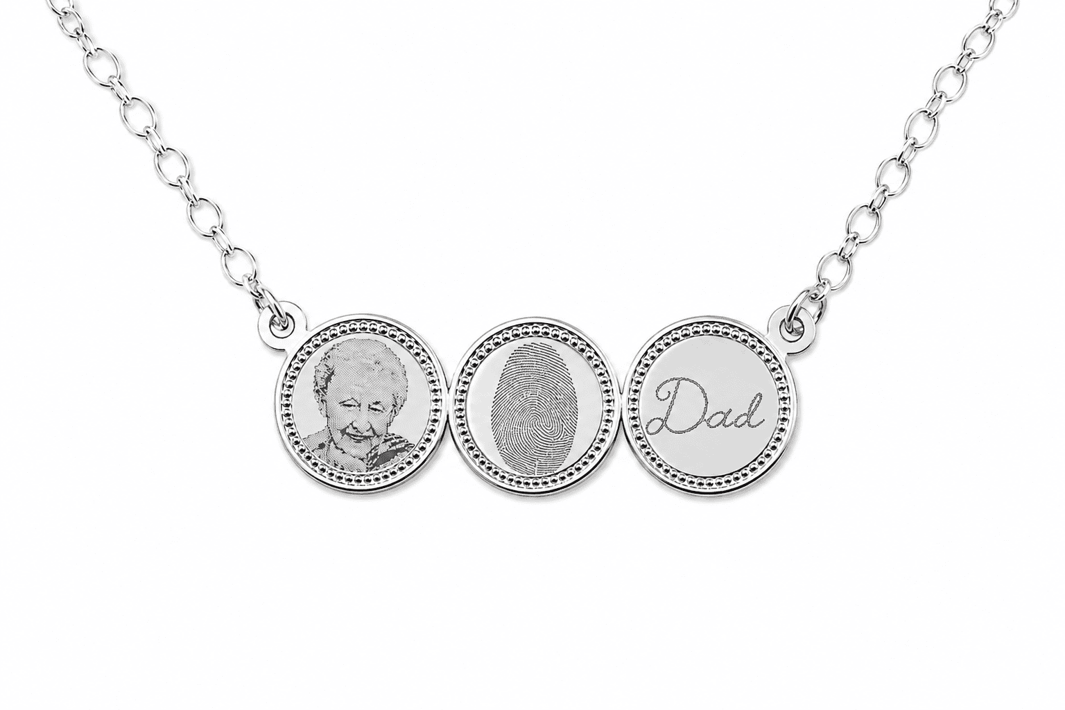 Personalised Triple Disc Memorial Necklace with Photo, Fingerprint & Handwriting